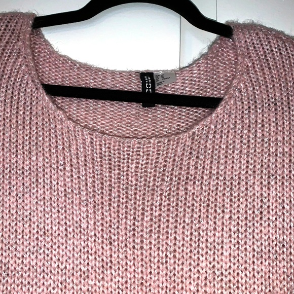 H & M DIVIDED Pink w Silver Metallic Thread Tunic Pullover Sweater Size 10 - Picture 3 of 7